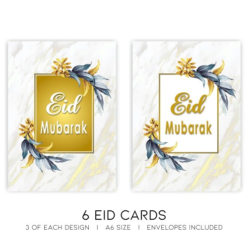 EID Mubarak Cards - Gold & White Marble Design (AG20)