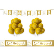 EID Mubarak Decoration Set - White & Gold Pattern (AG21)