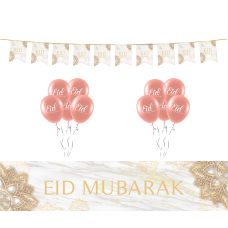 EID Mubarak Decoration Set - White & Gold Geometric