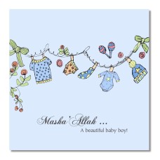 Baby Boy Aqeeqah Card - Blue Clothes Line