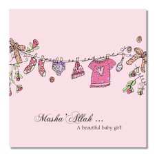 Baby Girl Aqeeqah Card - Pink Clothes Line