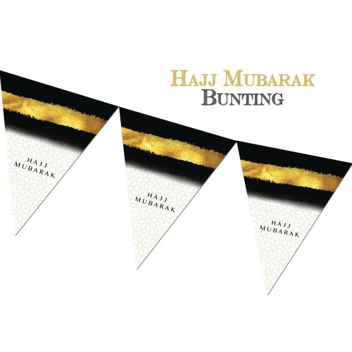 Hajj Mubarak Bunting - Black & Gold