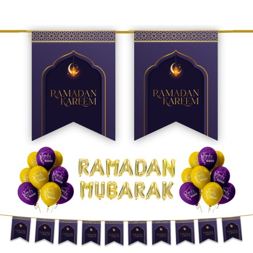 Ramadan Kareem 34 pc Decoration Set - Purple & Gold