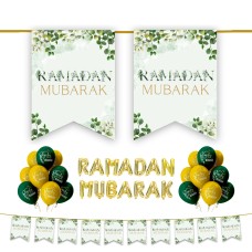 Ramadan Mubarak 34 pc Decoration Set - Green & Gold Floral