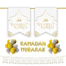 Ramadan Kareem 34 pc Decoration Set - White & Gold