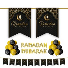 Ramadan Kareem 34 pc Decoration Set - Black & Gold