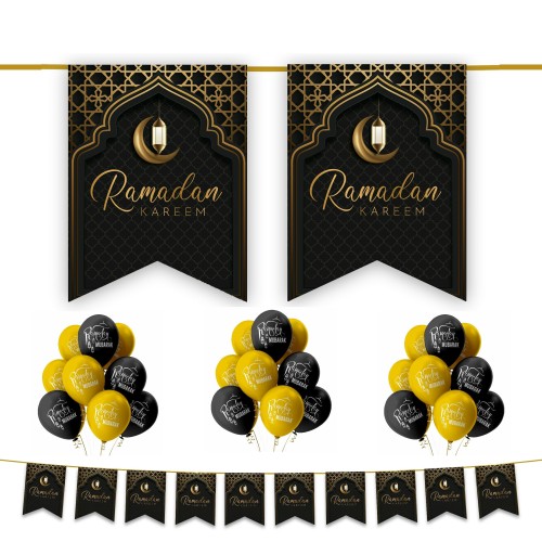 Ramadan Kareem 20 pc Decoration Set - Black & Gold