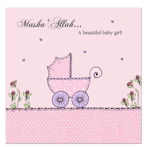 Mashallah New Baby Girl Card - Pink Pram