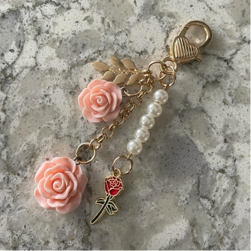 Pink Rose Keyring | Flower Keychain | Rose Bag Charm | Flower lover gift | Birthday Gift | Wedding Gift | Bridesmaid Gifts | Flower Keyring