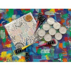 Happy Diwali ‘Colour Me In’ Card Childrens Craft Bundle, 5 Henna Cones, 9 Tealights | DIY Henna Tealights Gift Set | Diwali Celebration Arts
