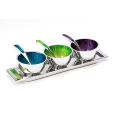 Pickle serving bowls with tray and spoon, dips and chips, snack bowls, recycled aluminium, vegan friendly, fairtrade, chutney bowl set