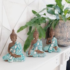 Mini Meditating Buddha set in turquoise. Ideal House Warming Gift, calming zen buddha statues, praying buddha