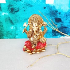 Gold Ganesh Sitting on Lotus Statue, Lord Ganesh, Decorative Statue