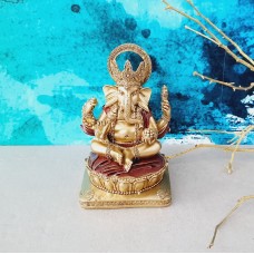Gold Ganesh Sitting on Stand Statue, Lord Ganesh, Decorative Statue