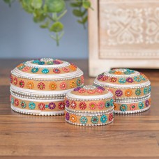 Set of 12 Beaded Trinket Jewellery Storage boxes - Cream and Coloured beads