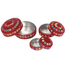 12 Beaded Trinket Jewellery Storage boxes - Red with Coloured beads