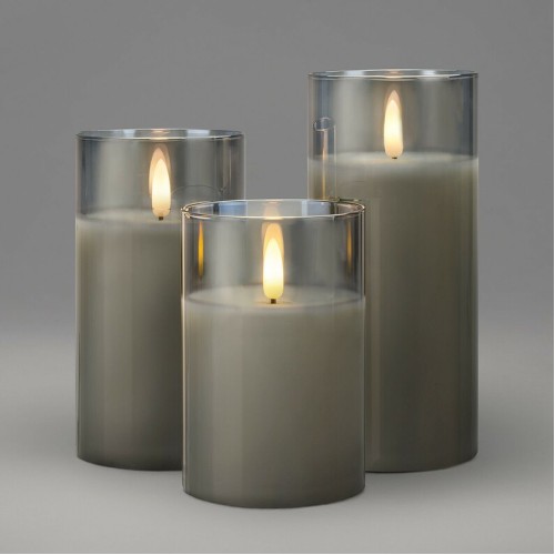 Flameless Flickering LED Candle Set - Grey or clear glass