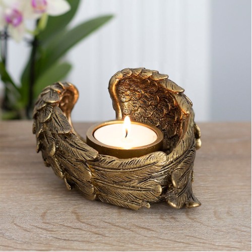 Angel Wings Tealight Candle Holder in Antique Gold - Memorial Gift
