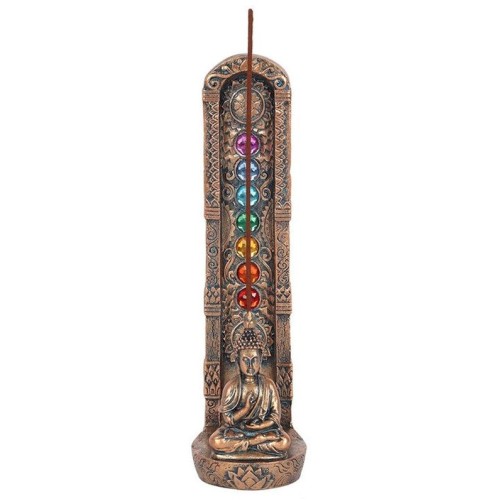 Chakra Buddha Incense Holder - Bronze Incense Sticks Burner with Chakra Colours and Buddha Statue
