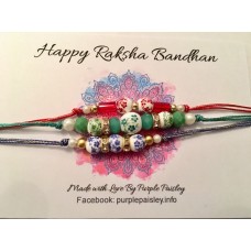 Raksha Bandhan Beautiful floral bead Rakhi / Rakhri In Red, Blue or Green