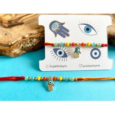 Stunning Modern Designer Hanging Evil Eye with Crystal Details, Protection Rakhi Rakri Rakhri Raksha Bandhan Bracelet Thread