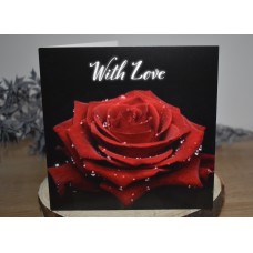 Greeting  Card - With Love - Red Rose - Blank card - Pack of 5
