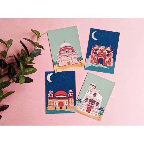 Set of 4 Postcards | Punjab Art Illustration Prints | Punjab Heritage Postcard Set