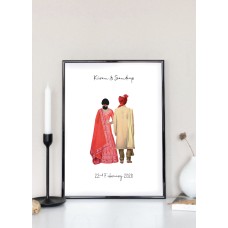 Personalised A4 Indian wedding couple print with frame