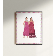  Pakistan / Indian Art Prints, illustration, Women Art, Brown Girl, Desi, traditional dress, borde