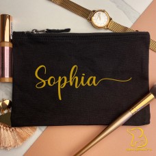 Personalised Make Up Pouch, Cosmetic Pouch, Wedding, Bride, Bridesmaid, Gift, Make Up Brush Bag, Accessories, Name, Initials - Black