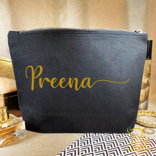 Personalised Make Up Bag, Cosmetic Bag, Wedding, Bride, Bridesmaid, Gift, Make Up Brush Bag, Accessories, Name, Initials - Black