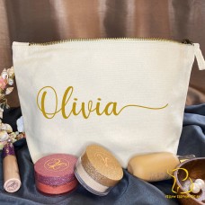 Personalised Make Up Bag, Cosmetic Bag, Wedding, Bride, Bridesmaid, Gift, Make Up Brush Bag, Accessories, Name, Initials - Canvas Colour