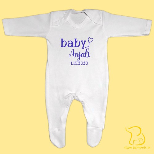 Custom Baby Name and Date Baby Sleepsuit - Personalised