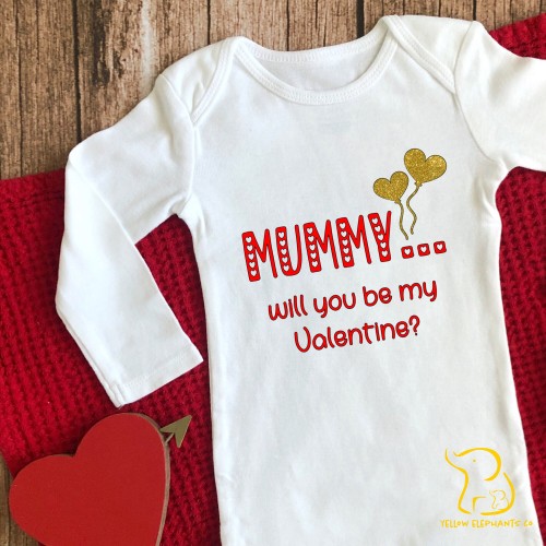 Mummy Will You Be My Valentine Baby Sleepsuit (any relation) - Valentine's Day