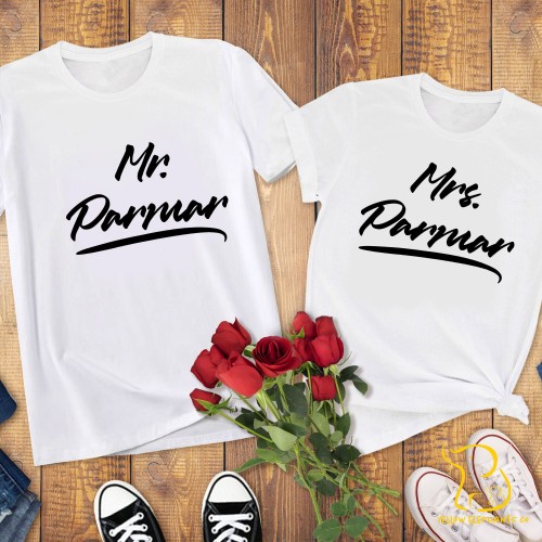 Couples T-Shirts - Personalised Mr/Mrs, Valentines, Wedding, Engagement - White/Black