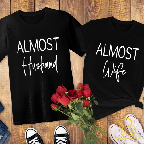 Couples T-Shirts - Almost Husband/Wife, Valentines, Wedding, Engagement - White/Black