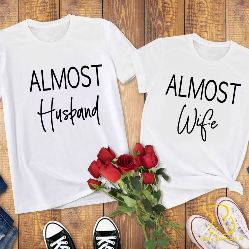Couples T-Shirts - Almost Husband/Wife, Valentines, Wedding, Engagement - White/Black