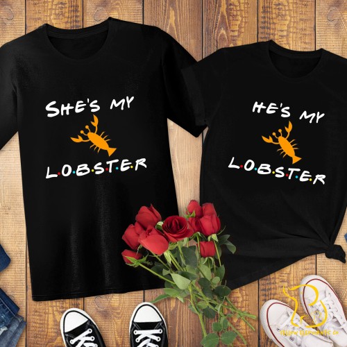 Couples T-Shirts - She/He's My Lobster, Valentines, Wedding, Engagement, Friends - White/Black