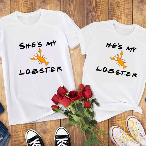 Couples T-Shirts - She/He's My Lobster, Valentines, Wedding, Engagement, Friends - White/Black