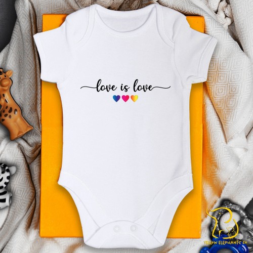 Love Is Love Baby Bodysuit - Rainbow, Hearts, Pride