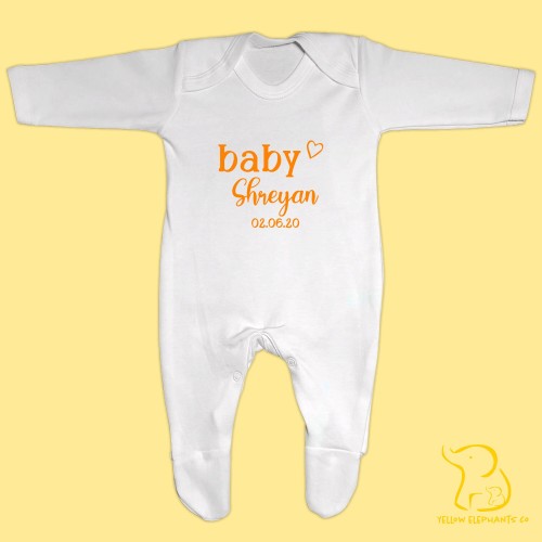 Custom Baby Name and Date Baby Sleepsuit - Personalised