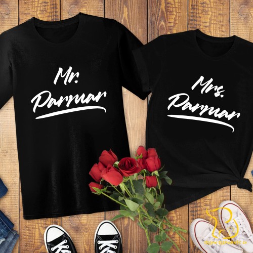 Couples T-Shirts - Personalised Mr/Mrs, Valentines, Wedding, Engagement - White/Black
