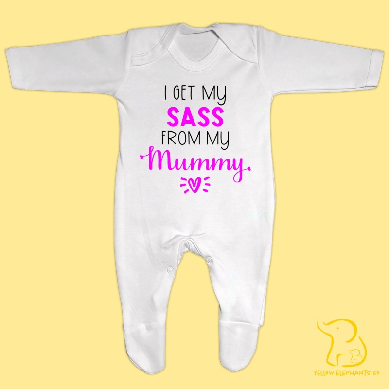 Custom 'I Get My xx From My Mummy' Baby Sleepsuit, Mother's Day