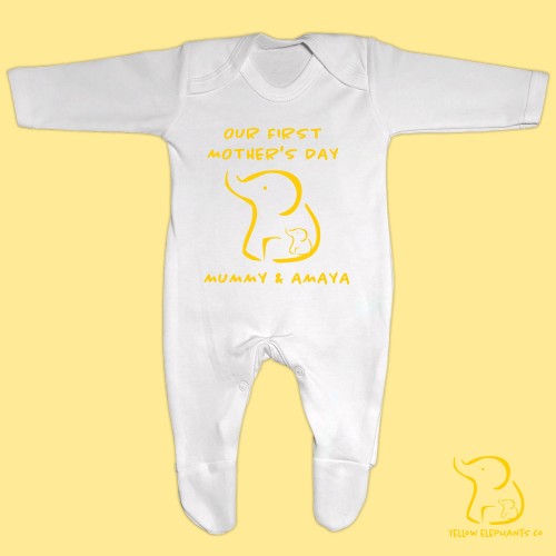 Custom Names Our First Mother's Day Baby Sleepsuit