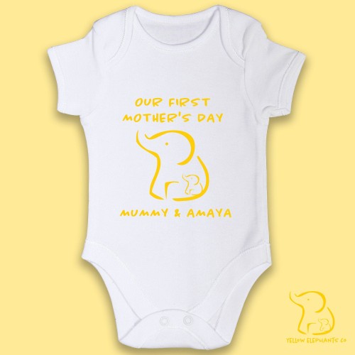 Custom Names Our First Mother's Day Baby Bodysuit