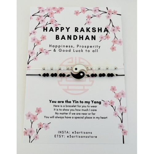 Yin Yang Rakhi Bracelet Set, Raksha Bandhan Rakhri Card Gift with Milk Chocolate and Optional Gift Note, Brother Sister Present.