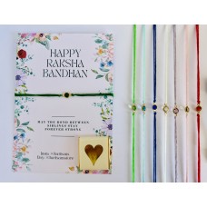 Modern Simplistic Colourful Gem Rakhi Bracelets, 100% Cotton Thread, Kids/Adults Raksha Bandhan Rakhri Card Gift with Chocolate and Optional Gift Note, Hand Made Brother Sister Present.