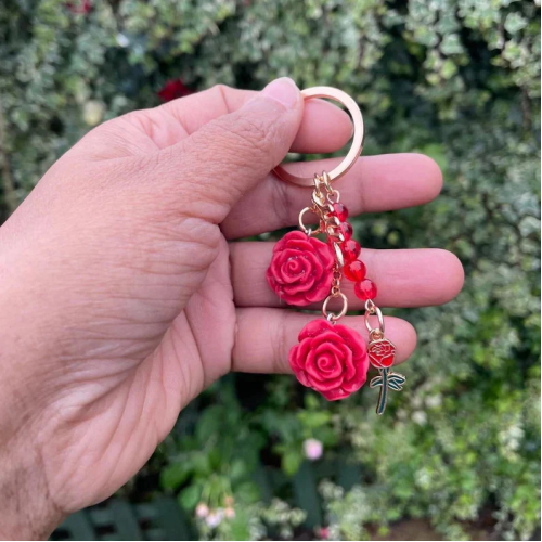Red Rose Keychain, Mothers Day gift, Flower themed keychain, Flower inspired gifts, Flower lover gift, Victorian Theme Gifts