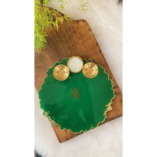 8′ Hand-Made Emerald Green and Real Gold Flakes Ganesh Resin Art Tray / Pooja Thali – Limited Edition
