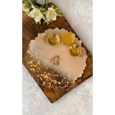 8′ Hand-Made Peach and Real Gold Flakes Ganesh Resin Art Tray / Pooja Thali – Limited Edition